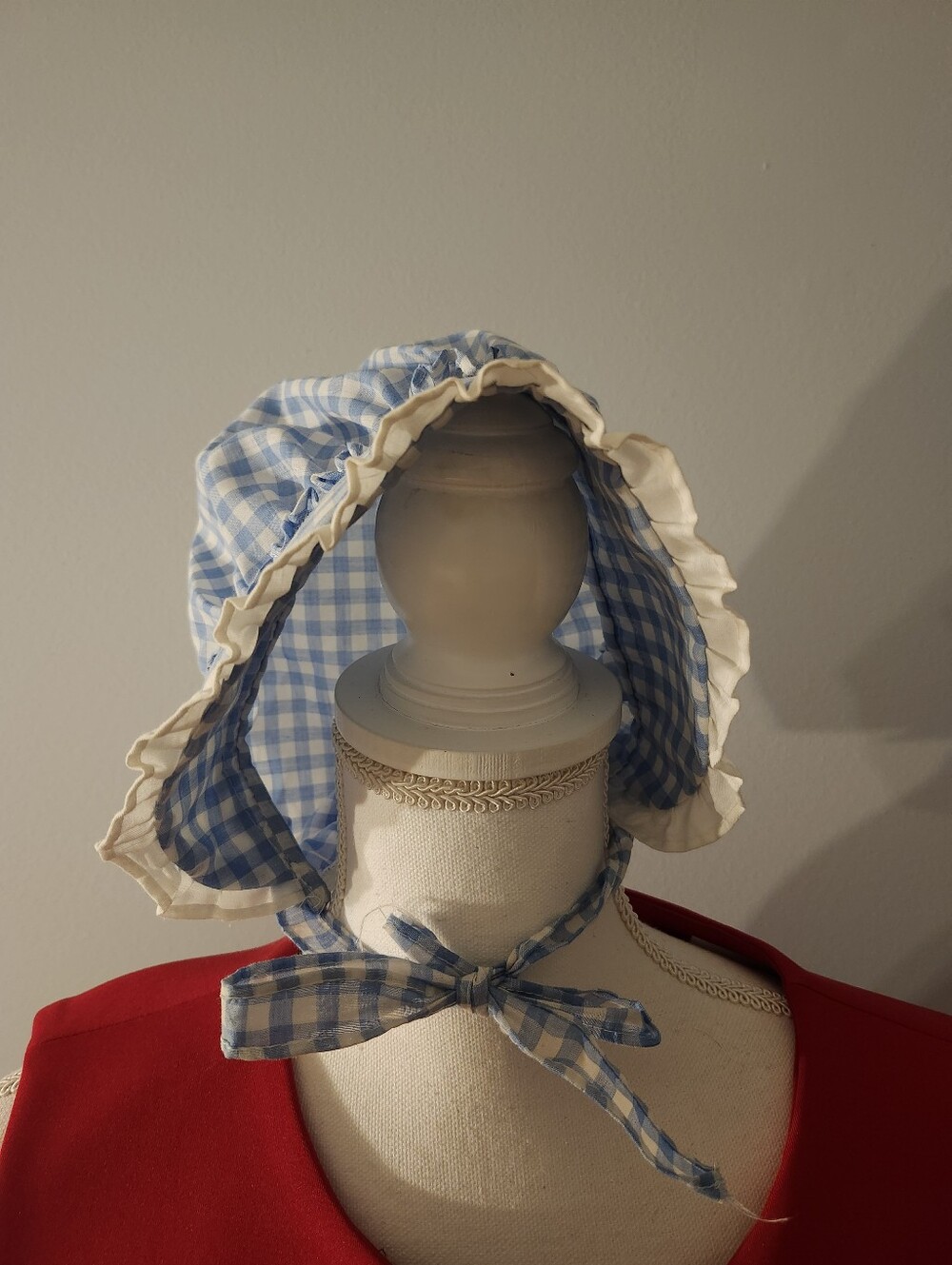 Vintage Blue Gingham Sun Bonnet for Kids - Tie-Back Cotton Hat - Picture 5 of 5